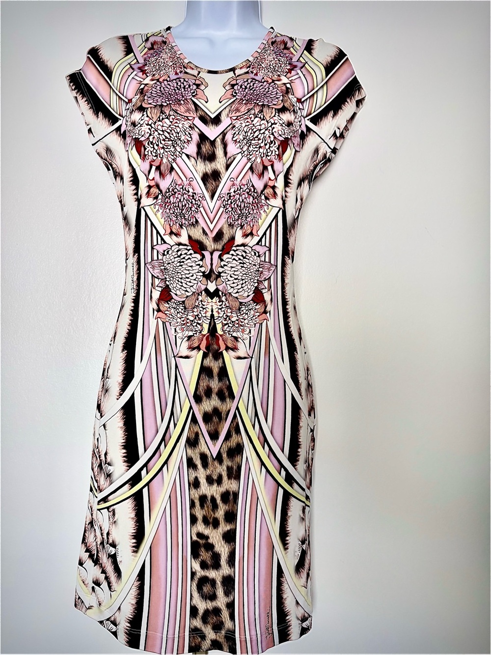 Just Cavalli Mirror Print Leopard Floral Bodycon Dress‎ IT 40 US 2 euc
